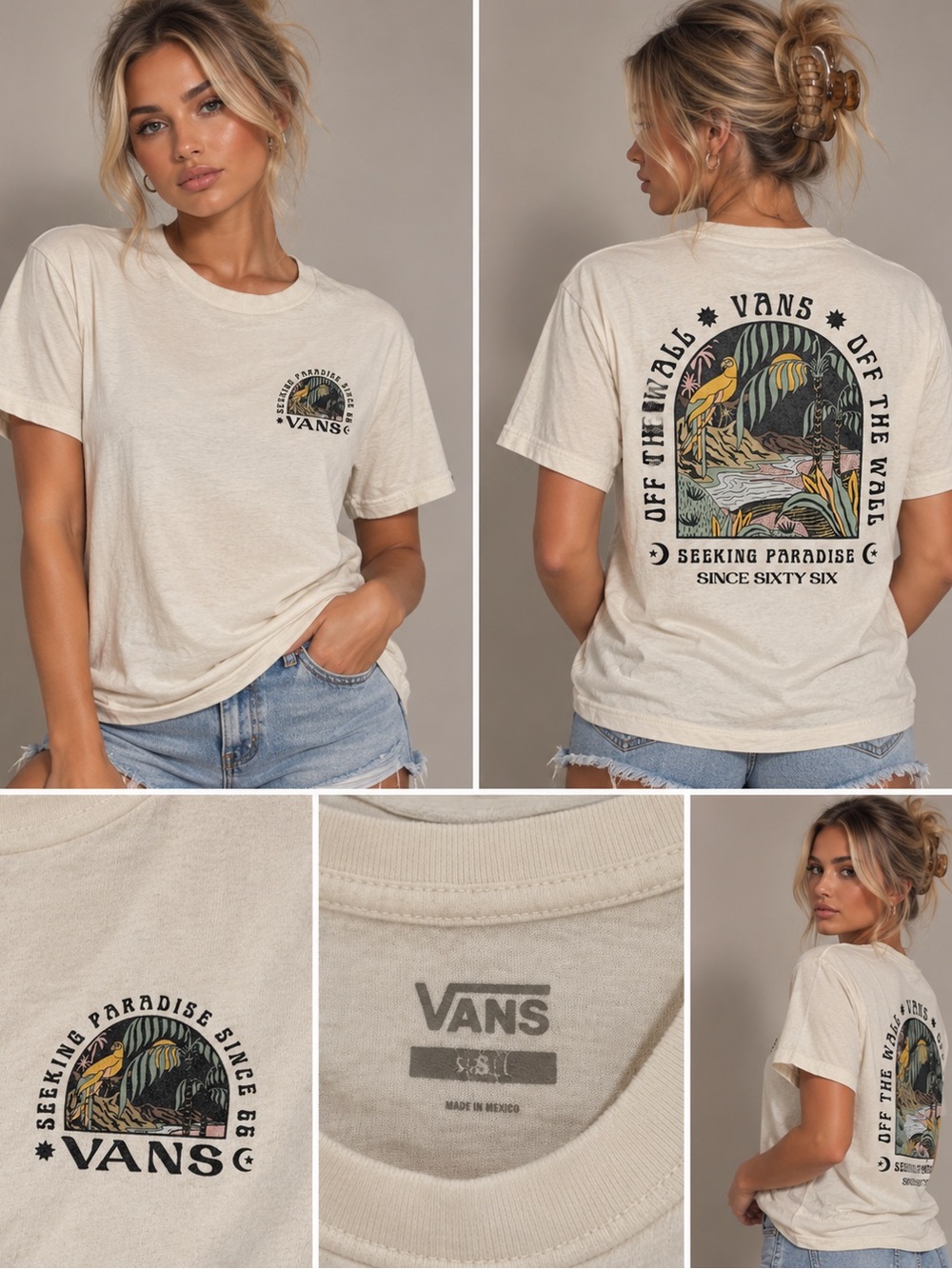 Vans Cream Graphic 'Seeking Paradise' Tee with Multicolor Print